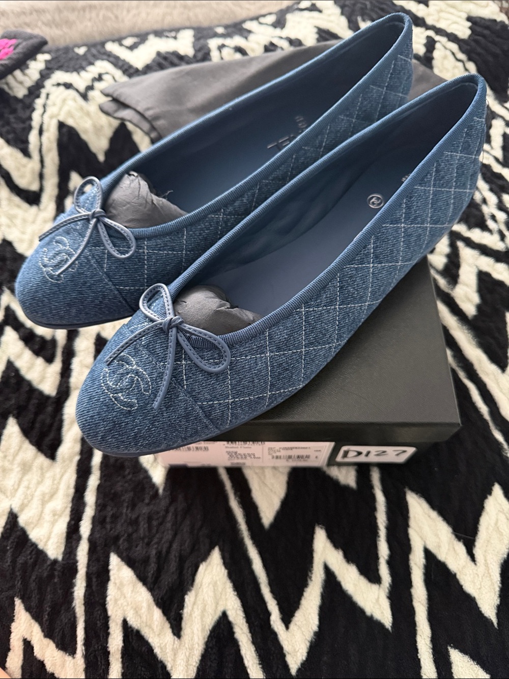 Chanel Quilted Denim Ballet Flats in Blue